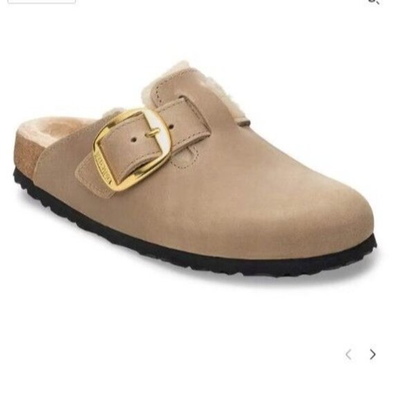 Birkenstock Boston Big Buckle Shearling Clog Womens 39 8/8.5 Brown Cozy Boho - Picture 1 of 8